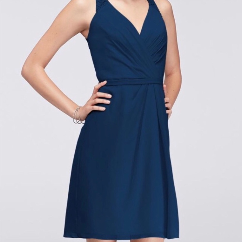 Chiffon V-Neck Dress with Lace Back